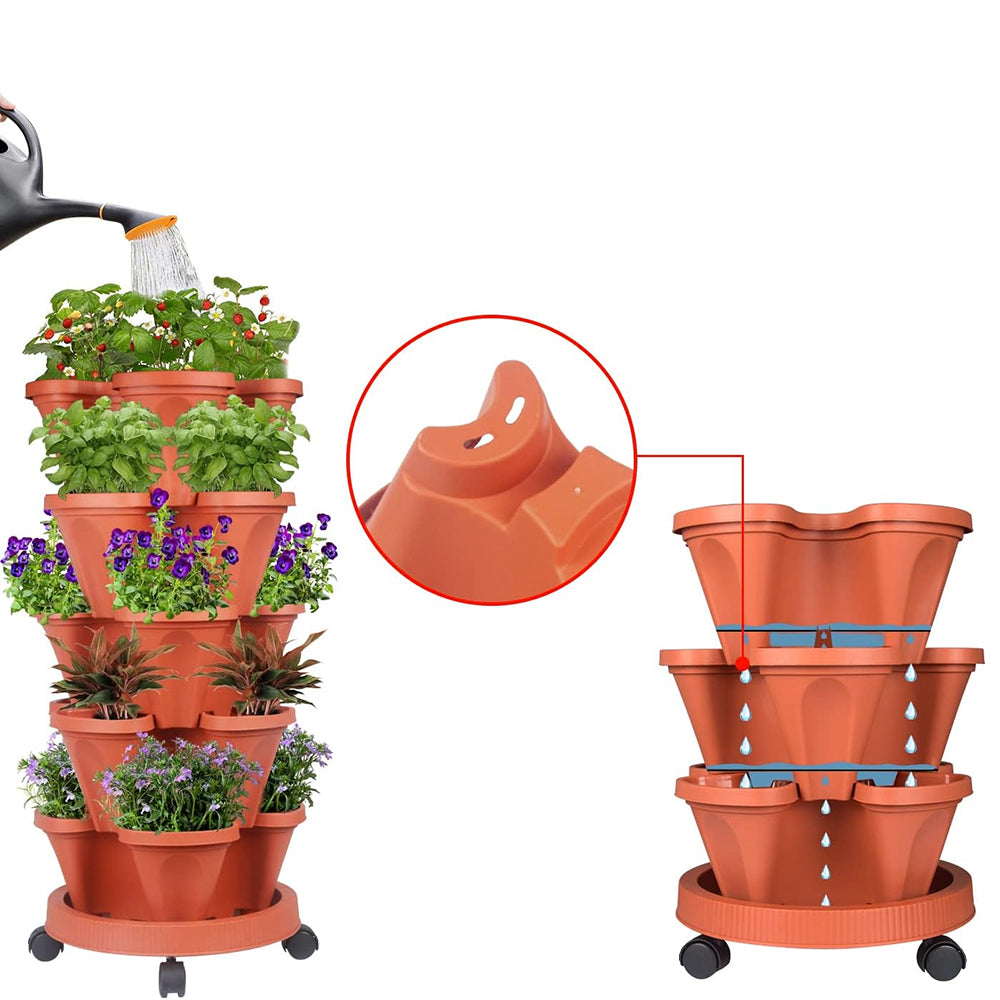 GREENHAVEN 5-Tier Stackable Planter, Indoor and Outdoor Gardening Planter with Removable Wheels and Tools