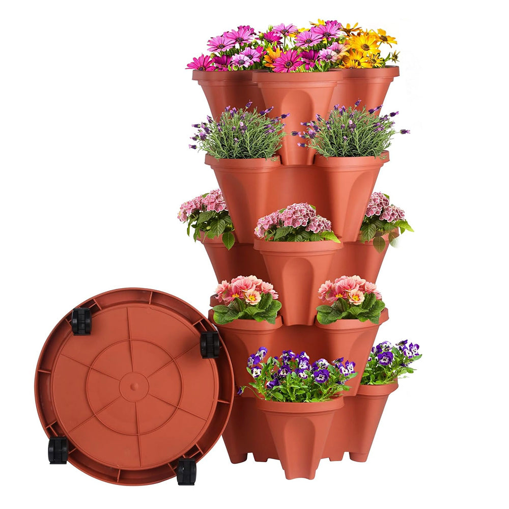 GREENHAVEN 5-Tier Stackable Planter, Indoor and Outdoor Gardening Planter with Removable Wheels and Tools
